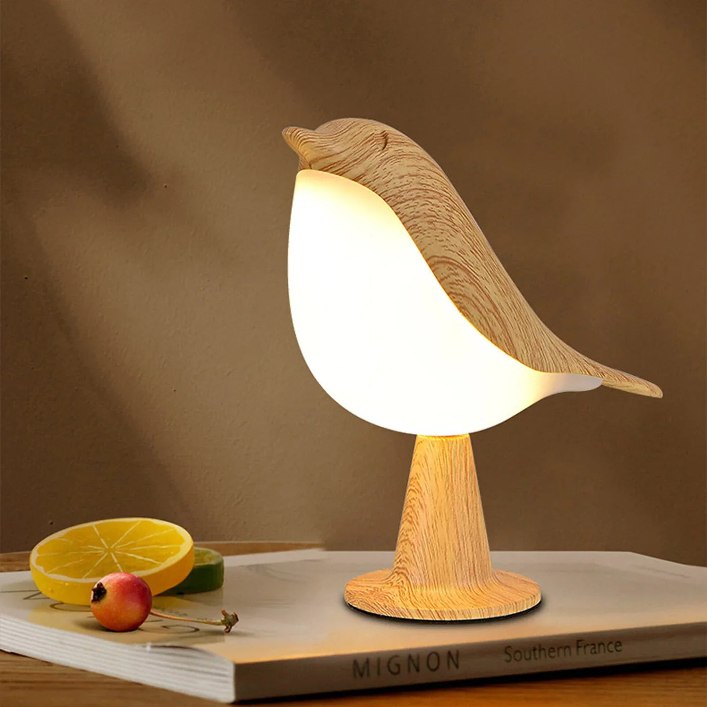 LED Night Lamp Bird – Decorative Table Lamp with Wood Effect