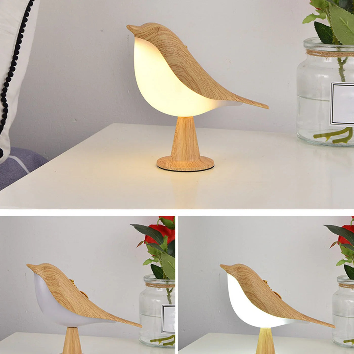 LED Night Lamp Bird – Decorative Table Lamp with Wood Effect