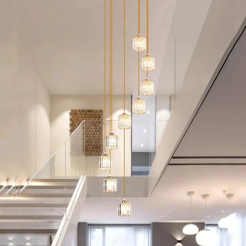 Glass Long Chandelier for Stairs and Hall