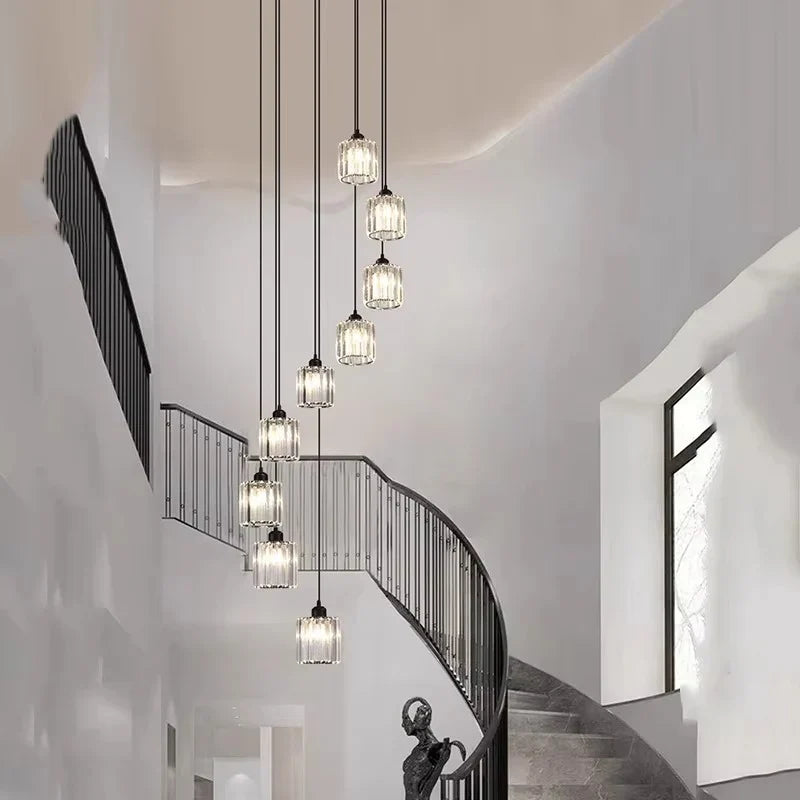 Glass Long Chandelier for Stairs and Hall