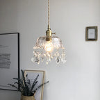 Retro Glass Pendant Lamp with Crystal and Brass Finish