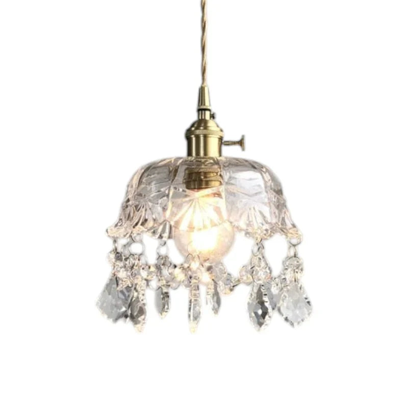 Retro Glass Pendant Lamp with Crystal and Brass Finish