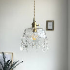 Retro Glass Pendant Lamp with Crystal and Brass Finish