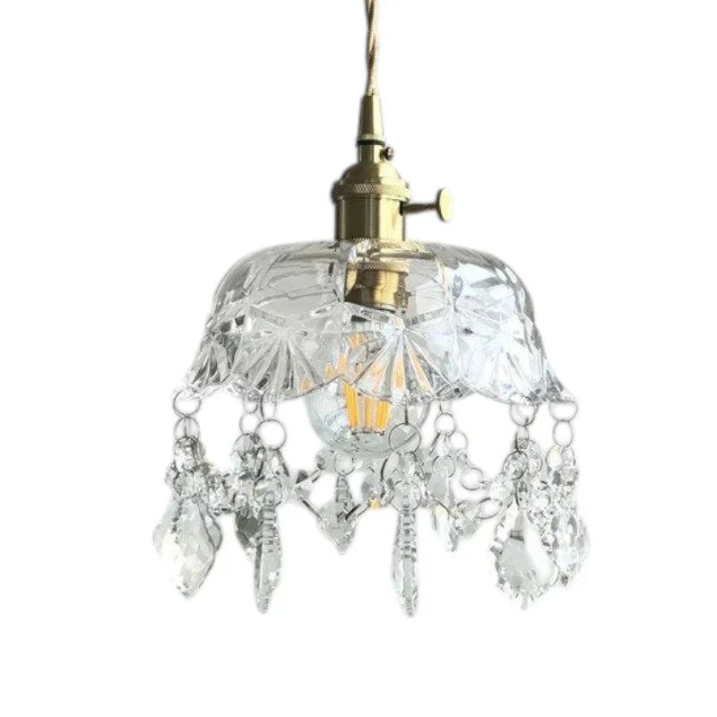Retro Glass Pendant Lamp with Crystal and Brass Finish