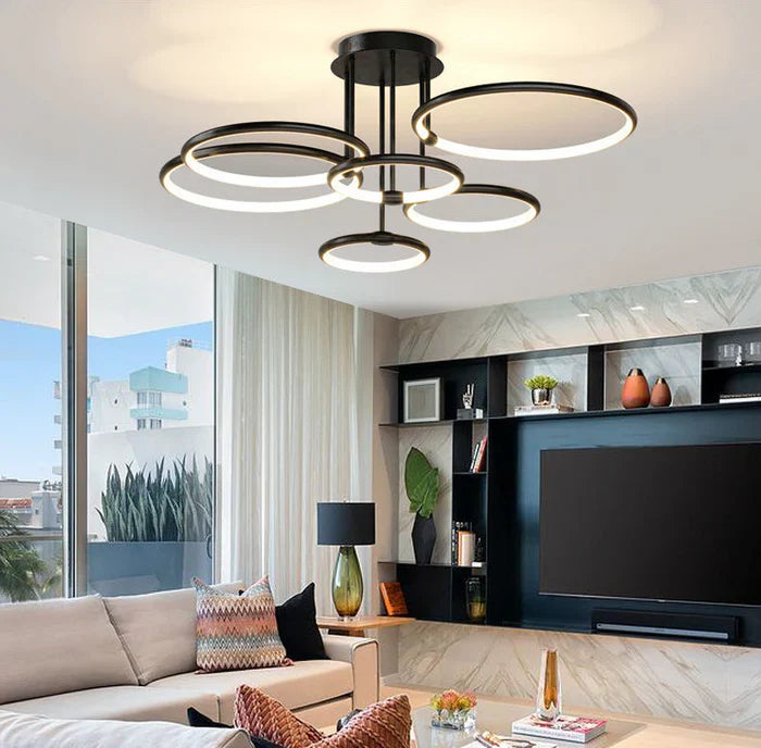 Modern LED chandelier with rings – ceiling lamp with a geometric shape